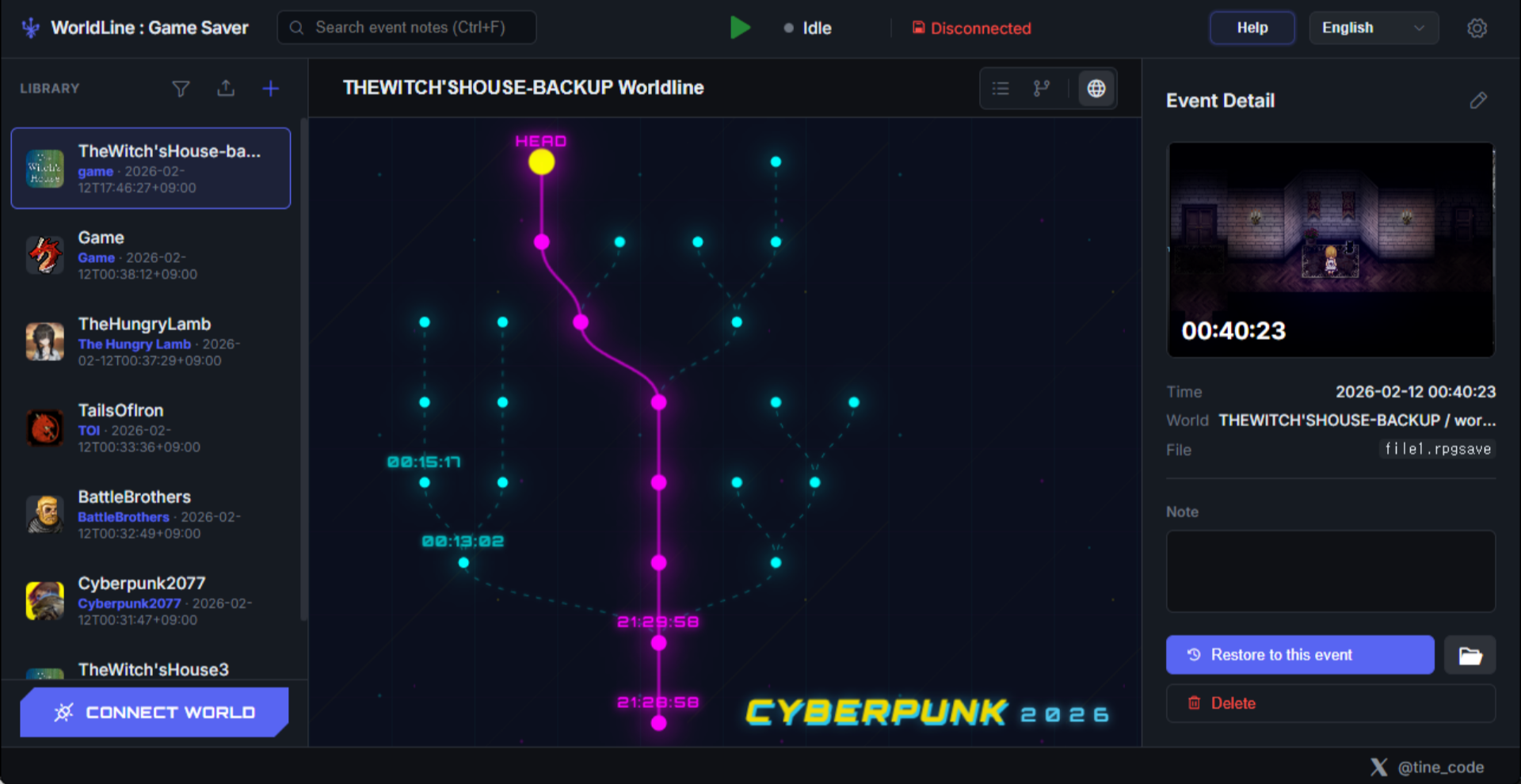 WorldLine Game Saver Interface